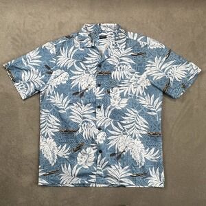 Tropical Storm XL Hawaiian Shirt Blue White Palm Leaf Canoe Tropical Beachwear